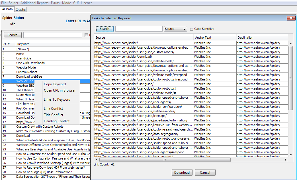 Keyword Mode Linking